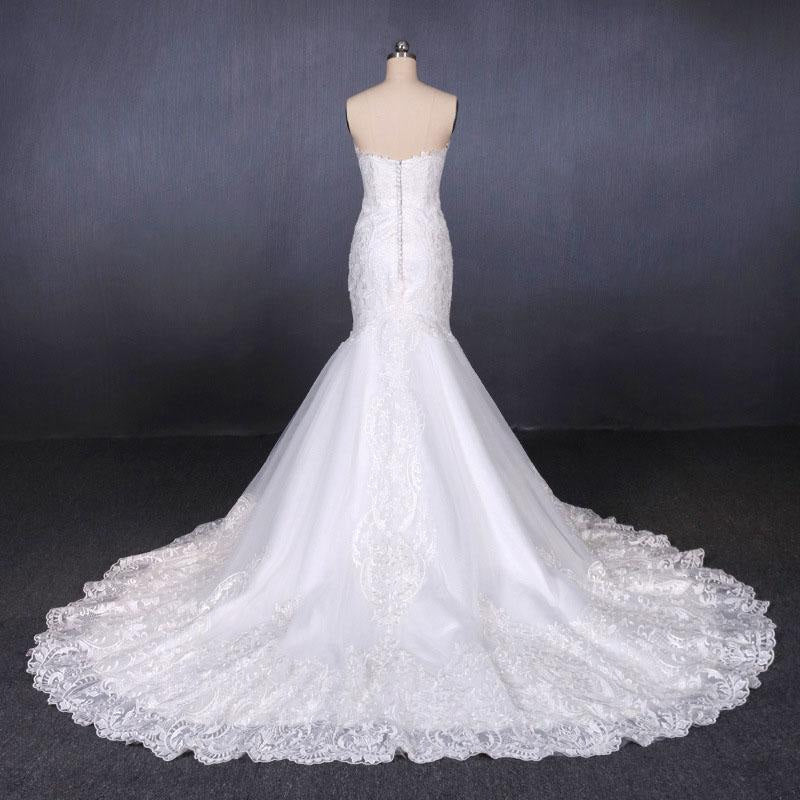 Sweetheart Long Strapless Mermaid Lace Wedding Dress
