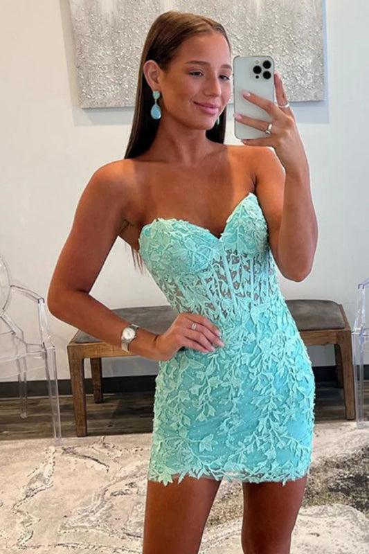 Sweetheart Mint Lace Homecoming Dress Short Party Dress Sleeveless