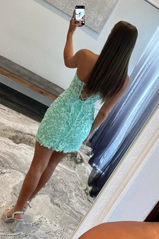 Sweetheart Mint Lace Homecoming Dress Short Party Dress Sleeveless