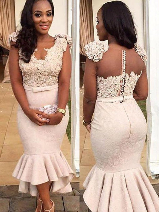 Trumpet/Mermaid Long Sleeves V-neck Satin Beading Asymmetrical Dresses