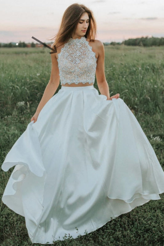 Two-Piece Lace Wedding Dress with Halter Top Modern Bridal Dress