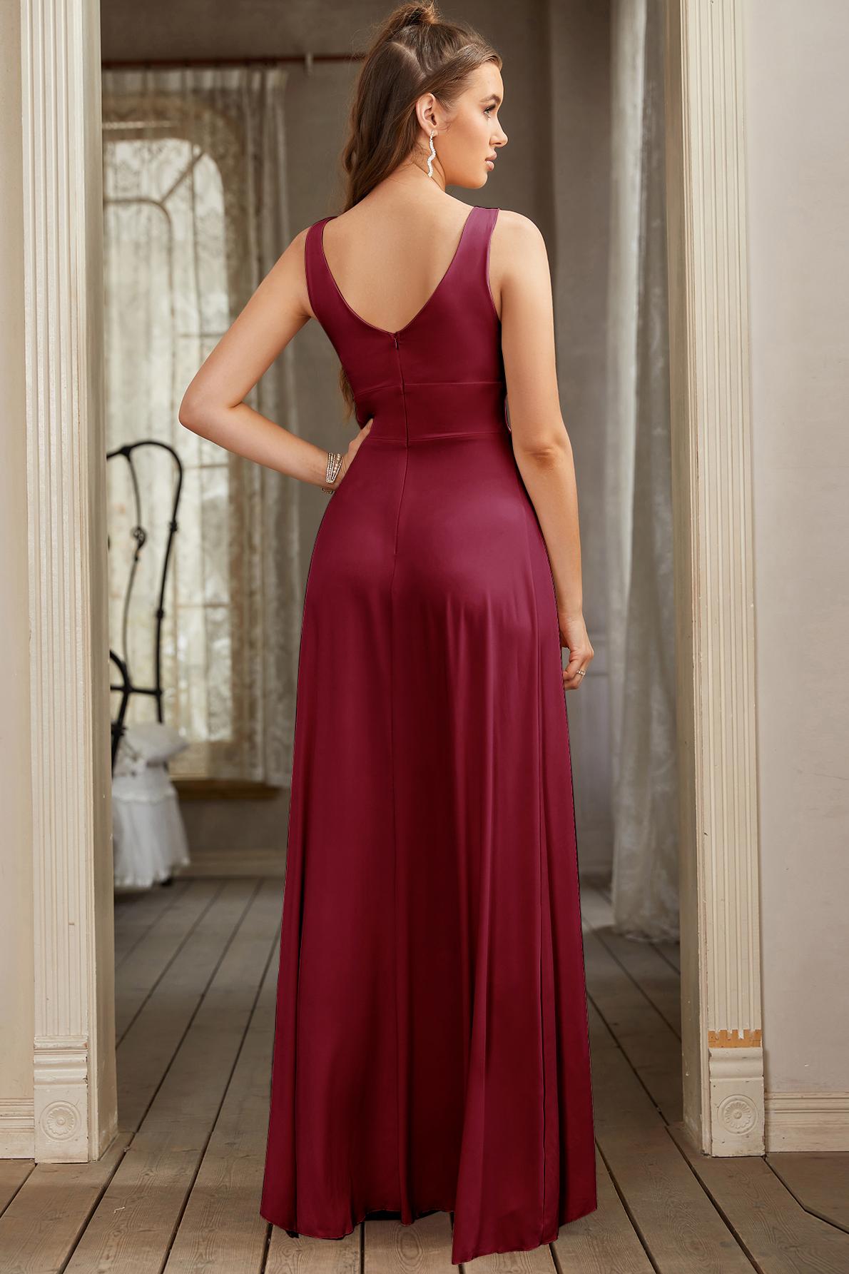 Deep V Neck Light Blue Long Prom Simple Flowy Bridesmaid Dresses