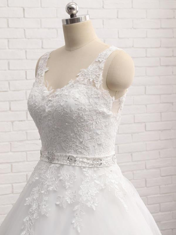 V-Neck Covered Button Ball Gown Wedding Dresses