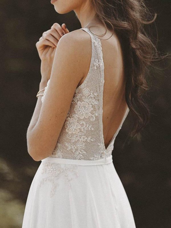 V Neck Lace Boho Wedding Dresses BC15832