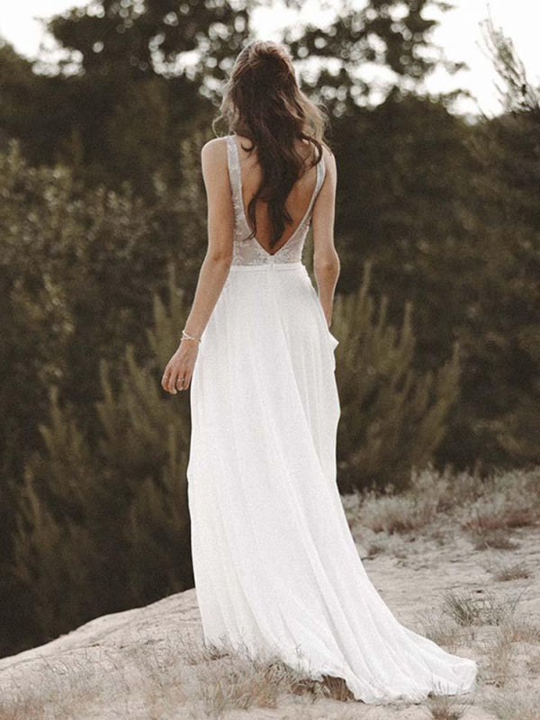 V Neck Lace Boho Wedding Dresses BC15832