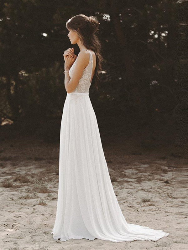V Neck Lace Boho Wedding Dresses BC15832