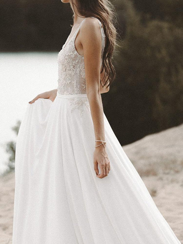 V Neck Lace Boho Wedding Dresses BC15832