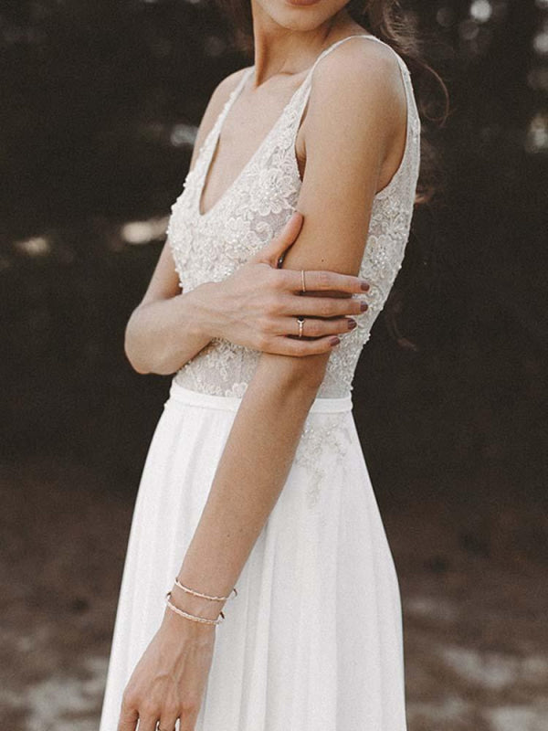 V Neck Lace Boho Wedding Dresses BC15832
