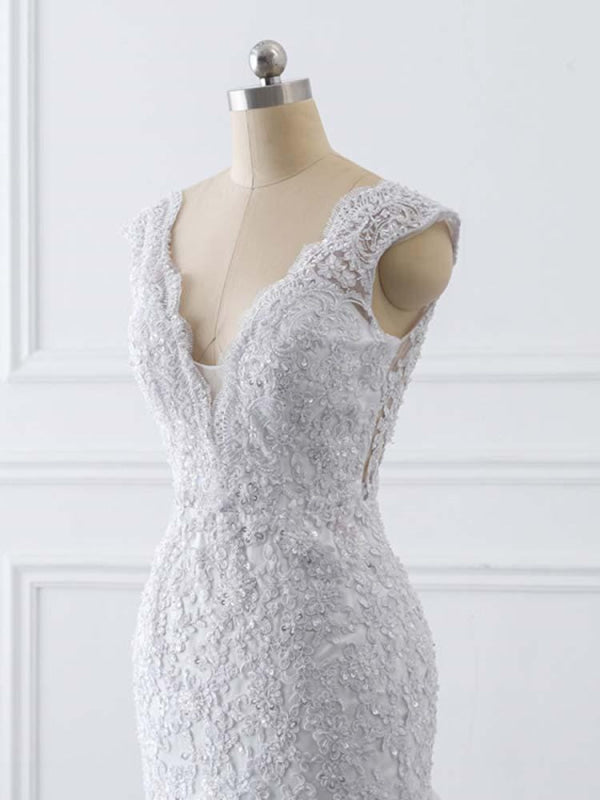 V-Neck Mermaid Lace Wedding Dresses