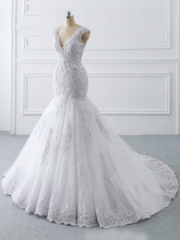 V-Neck Mermaid Lace Wedding Dresses