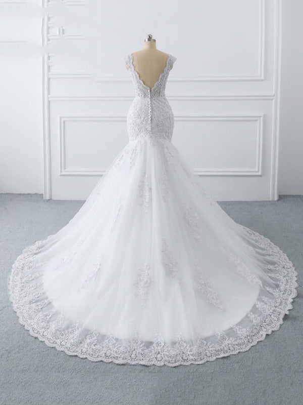 V-Neck Mermaid Lace Wedding Dresses