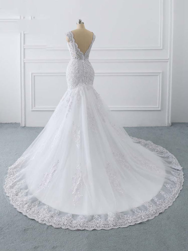 V-Neck Mermaid Lace Wedding Dresses