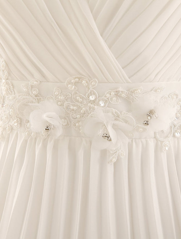 V-Neck Wedding Dress With Lace In Floor Length Exclusive