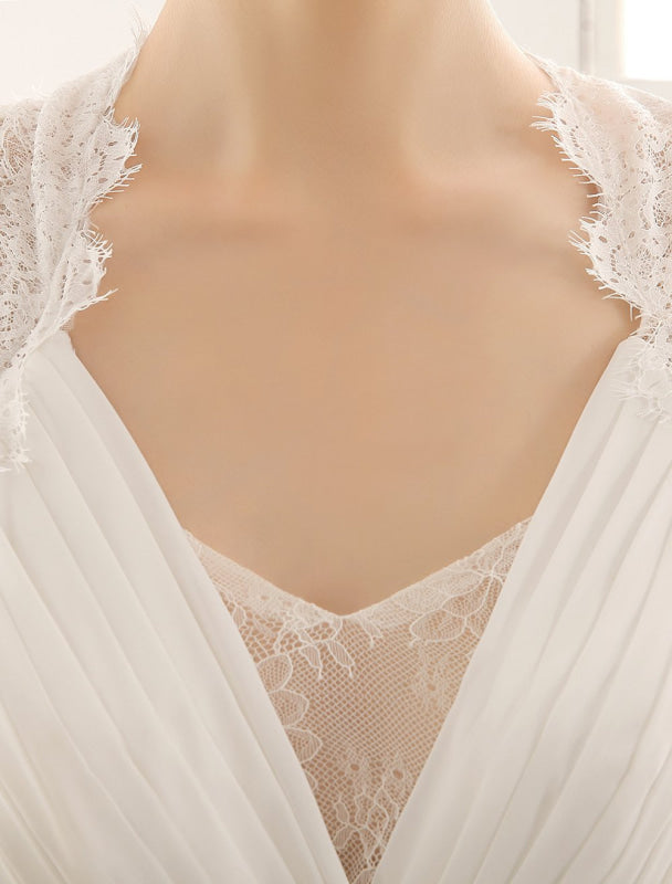 V-Neck Wedding Dress With Lace In Floor Length Exclusive