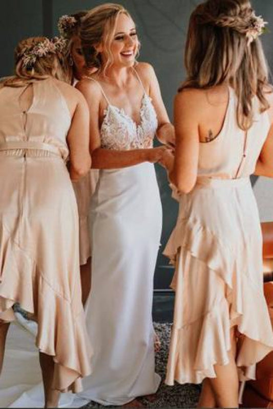 Vintage Lace Top Spaghetti Strap Backless Long Wedding Dress
