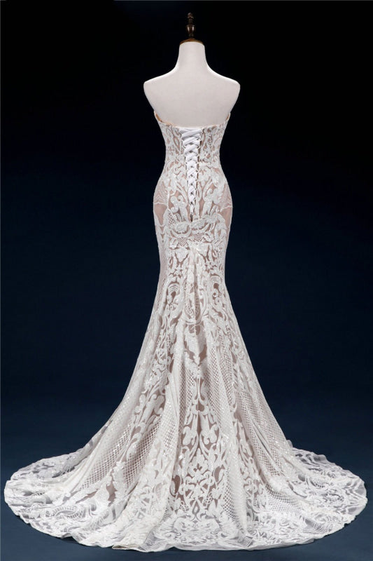 Vintage Lace Tulle Sweetheart Mermaid Wedding Dress