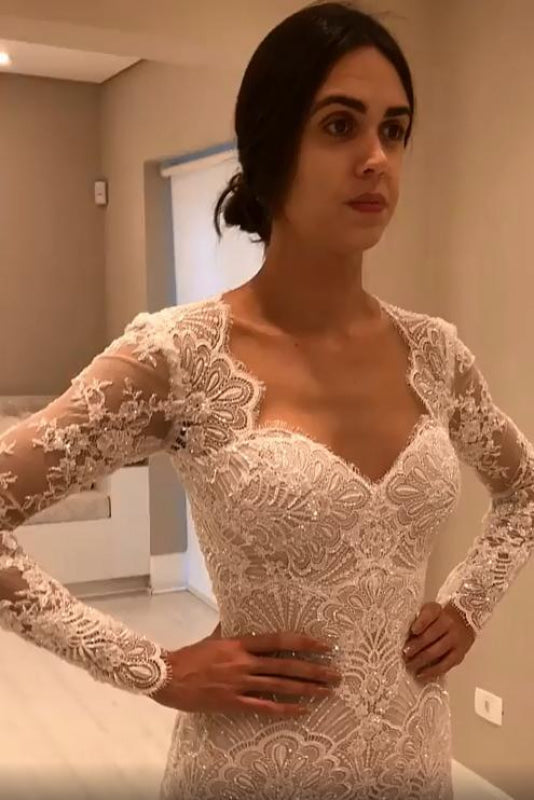 Vintage Sleeves Mermaid Long Open Back Wedding Dress