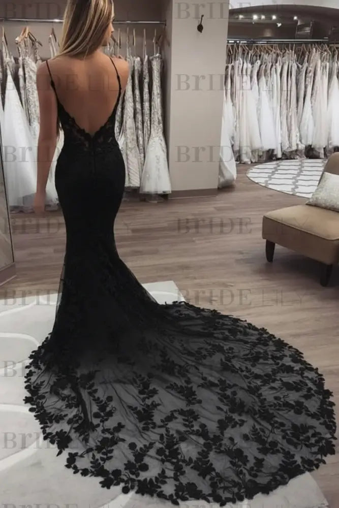Vintage Spaghetti Strap Mermaid Lace Appliques Boho Wedding Dress