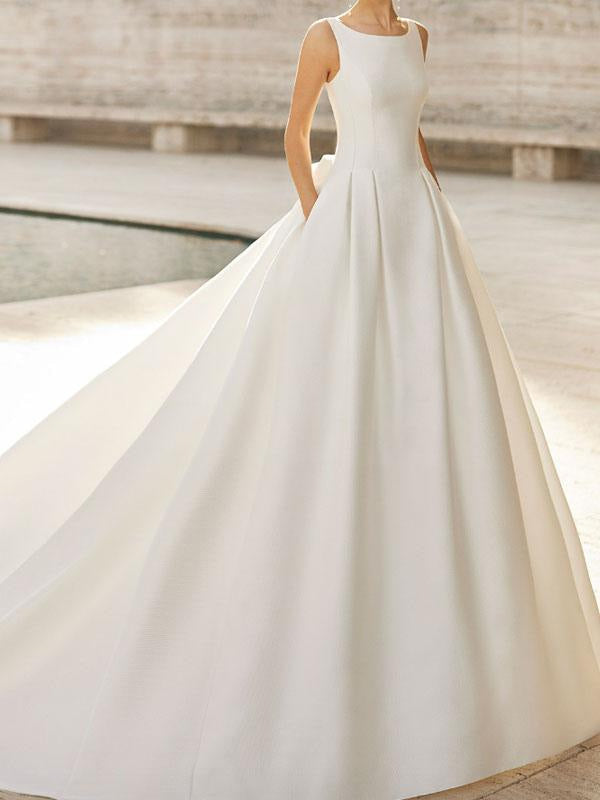 Vintage Wedding Dress Halter Sleeveless Buttons Satin Traditional Dresses For Bride