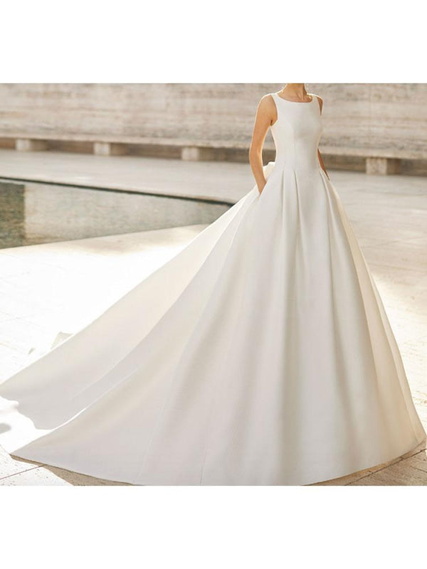 Vintage Wedding Dress Halter Sleeveless Buttons Satin Traditional Dresses For Bride