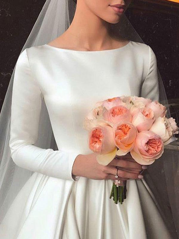 Vintage Wedding Dress Jewel Neck Sleeveless Satin Chapel Train Pleated Dresses For Bride