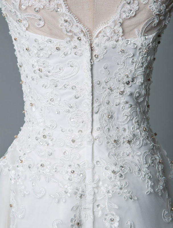 Tea Length Vintage Wedding Dress Jewel Neck Sleeveless A Line Tulle Short Bridal Dress