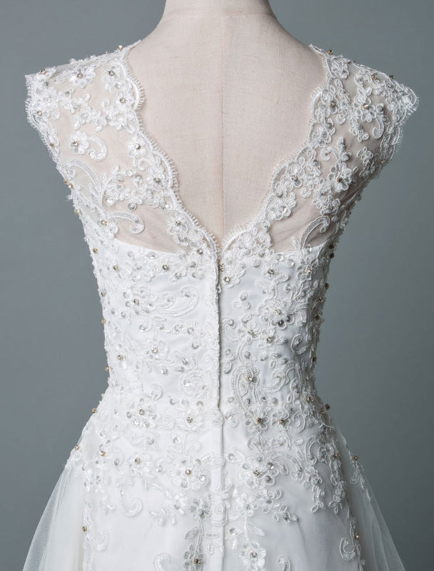 Tea Length Vintage Wedding Dress Jewel Neck Sleeveless A Line Tulle Short Bridal Dress