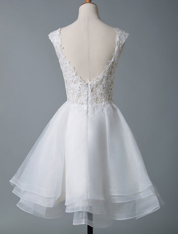 Wedding Dresses A Line Jewel Neck Sleeveless Natural Waist Tulle Short Bridal Dress
