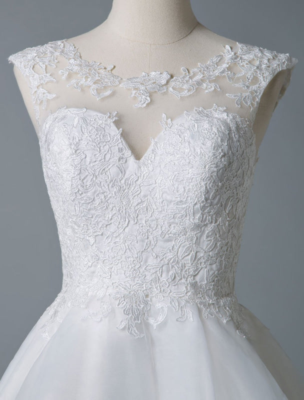 Wedding Dresses A Line Jewel Neck Sleeveless Natural Waist Tulle Short Bridal Dress