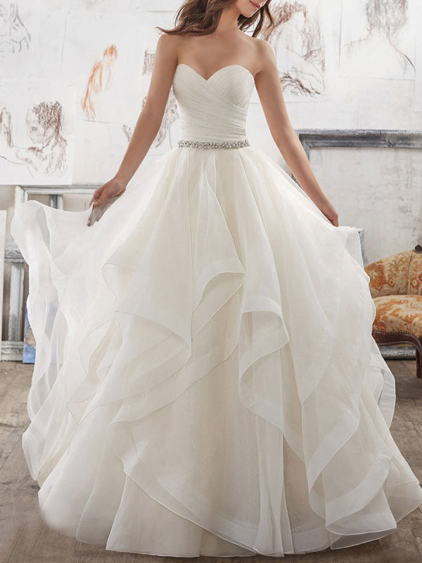 Sweetheart Ball Gown Wedding DressesSleeveless Asymmetric Tulle Bridal Gown