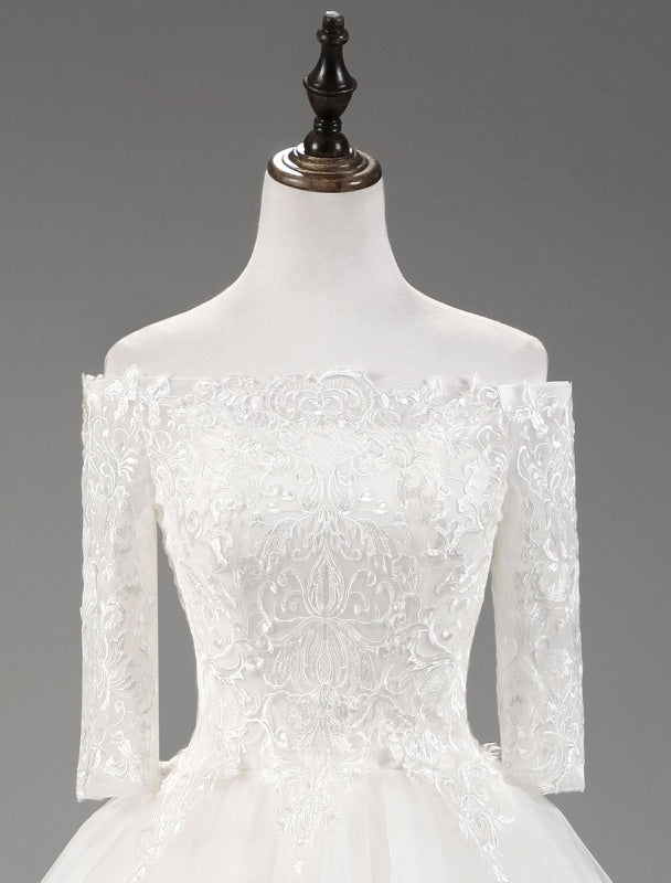 Wedding Dresses Princess Lace Off The Shoulder Bridal Gown Half Sleeve Floor Length Bridal Dress