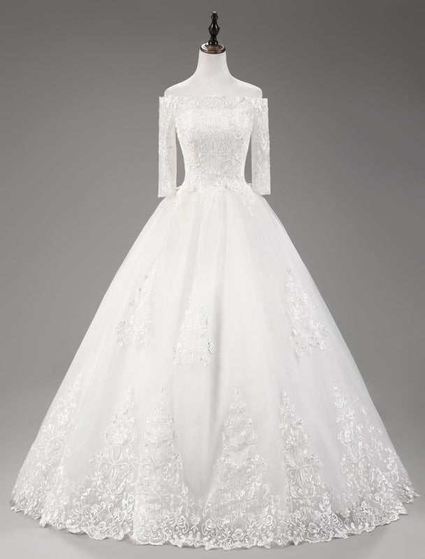 Wedding Dresses Princess Lace Off The Shoulder Bridal Gown Half Sleeve Floor Length Bridal Dress