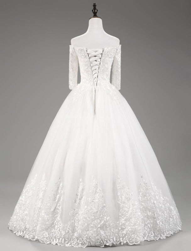 Wedding Dresses Princess Lace Off The Shoulder Bridal Gown Half Sleeve Floor Length Bridal Dress