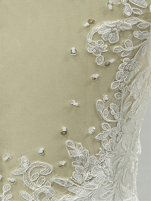 White Long Sleeve Lace Mermaid Wedding Dresses with Train