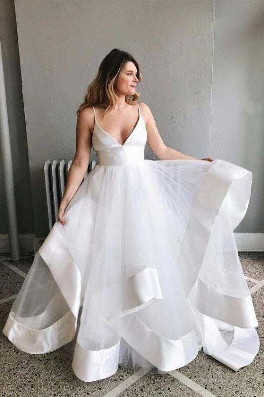 White Sapghetti Straps Beach Dress Sexy Simple Boho Wedding Dresss