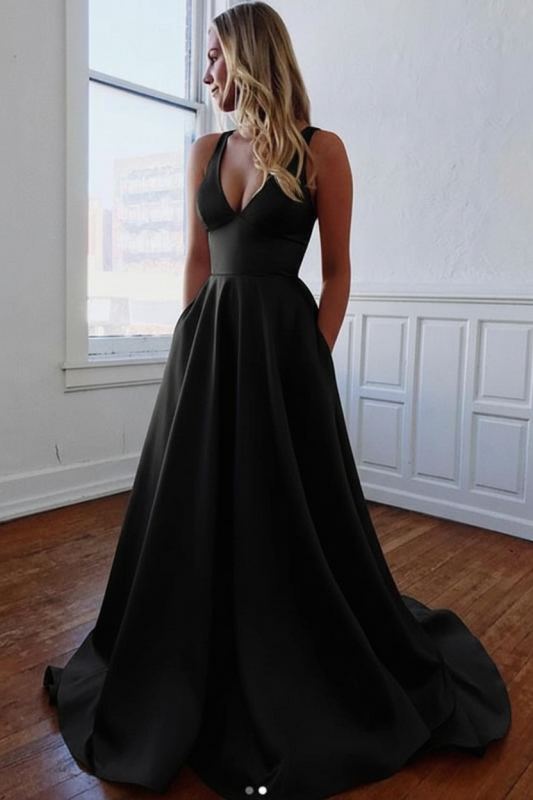 White Simple V-neck A-Line Wedding Dress Satin with Bows