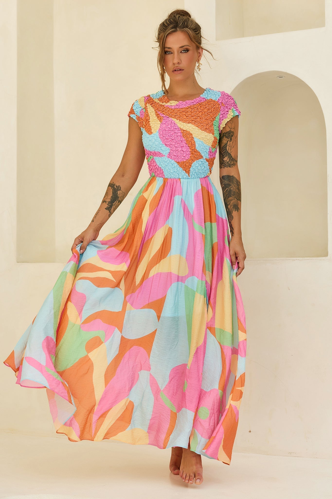 You For Me Woven Maxi Dress - Aqua Multi